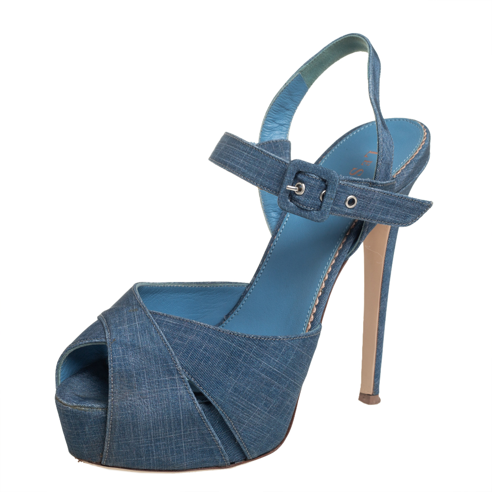 luxury-women-le-silla-used-shoes-p437406-003 Le Silla Blue Denim Platform Sandals Size 38