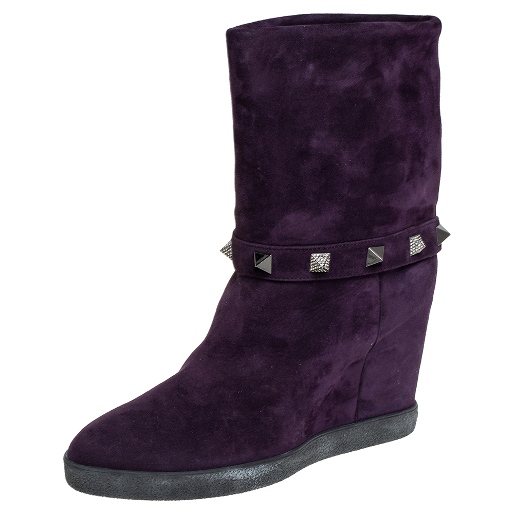 luxury-women-le-silla-used-shoes-p463566-006 Le Silla Purple Suede Embellished Mid Calf Boots Size 40