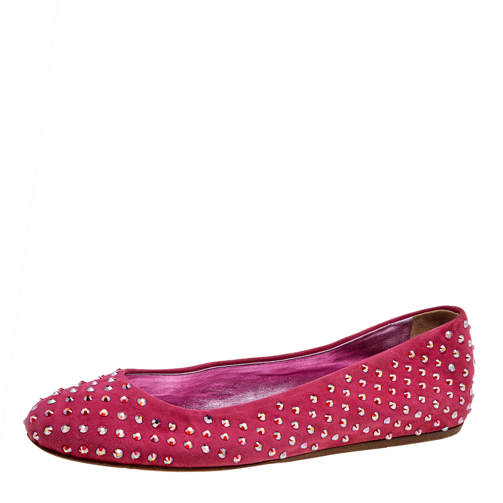 luxury-women-le-silla-used-shoes-p611271-001-2 Le Silla Pink Suede Crystal Embellished Ballet Flats Size 39.5