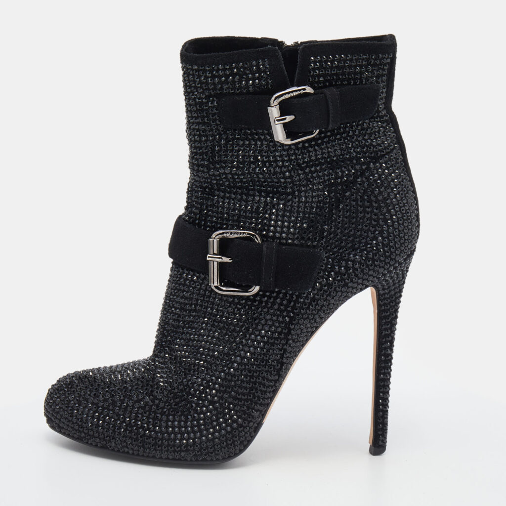 luxury-women-le-silla-used-shoes-p636361-001 Le Silla Black Suede Embellished Ankle Boots Size 38