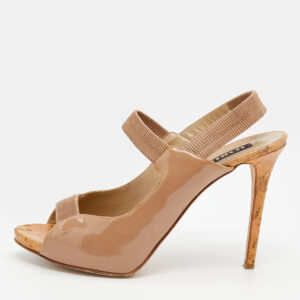Le Silla Beige Patent Leather Slingback Sandals Size 41