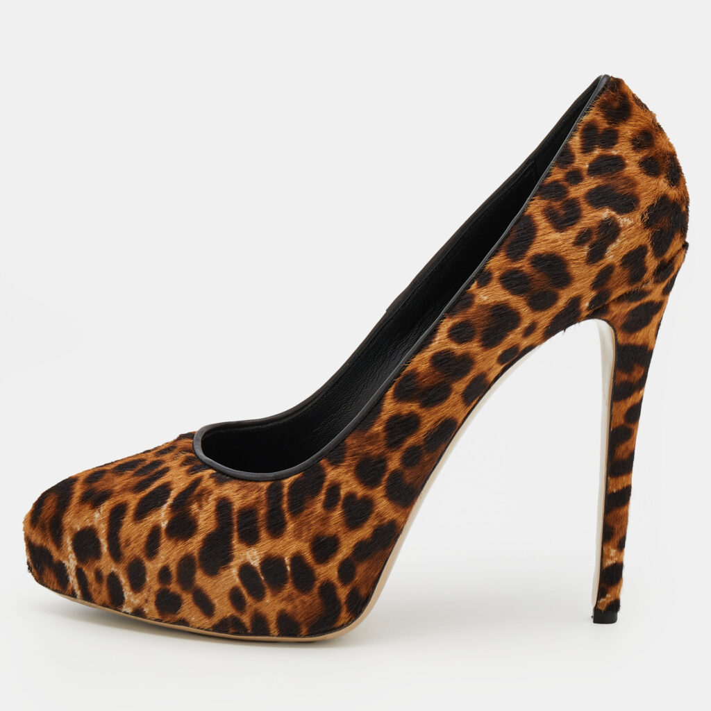 luxury-women-le-silla-used-shoes-p702247-002-1 Le Silla Brown Leopard Print Calf Hair Platform Pumps Size 38