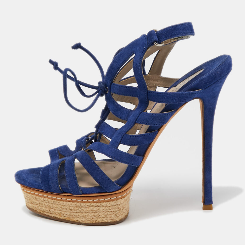 luxury-women-le-silla-used-shoes-p907185-001 Le Silla Blue Suede Strappy Platform Sandals Size 39.5