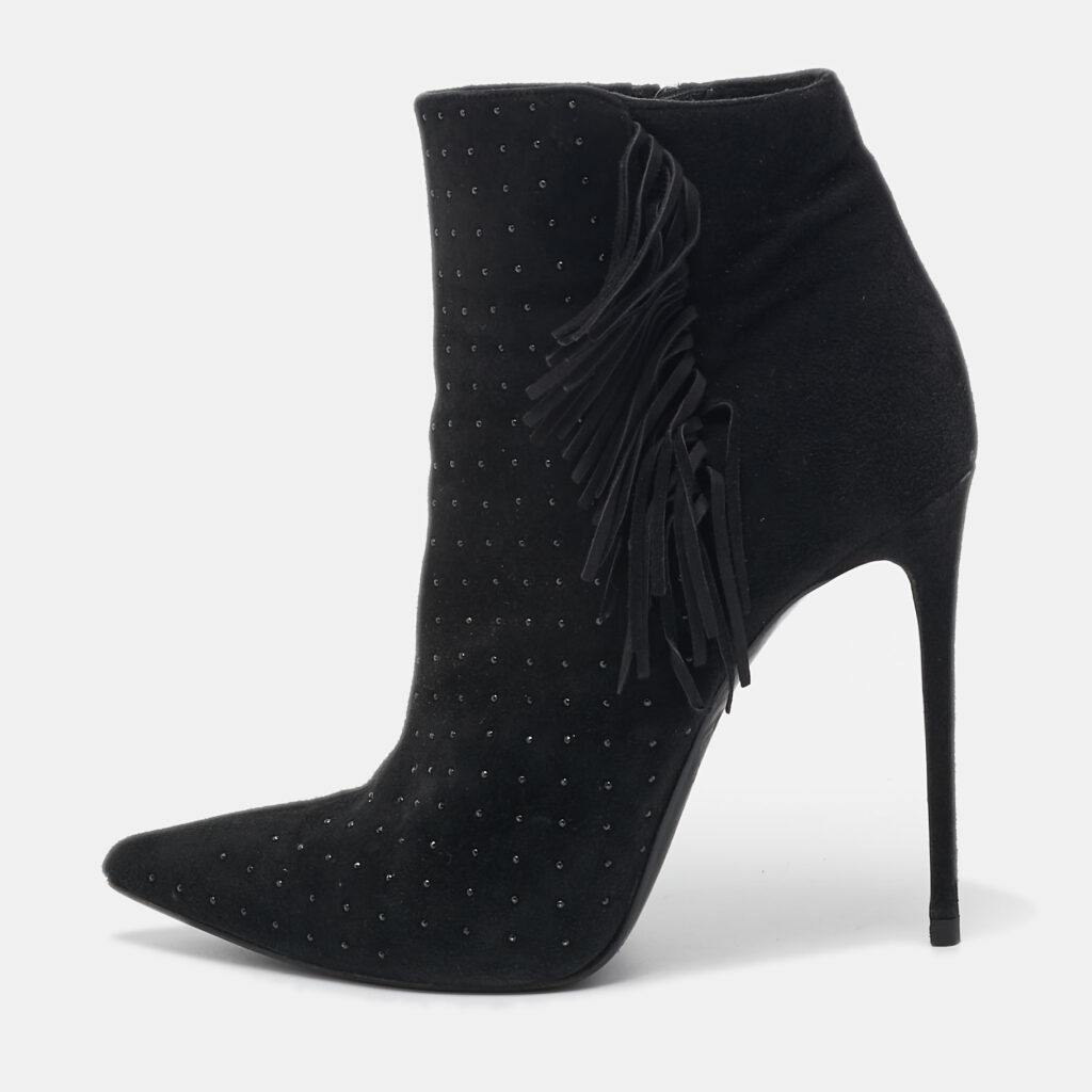luxury-women-le-silla-used-shoes-p916201-001 Le Silla Black Suede Studded Lace-Up Ankle Boots Size 38