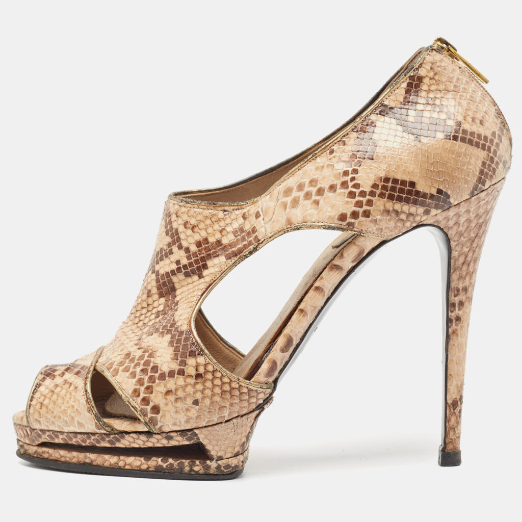 luxury-women-le-silla-used-shoes-p930708-003 Le Silla Two Tone Snakeskin Cut Out Open Toe Pumps Size 40