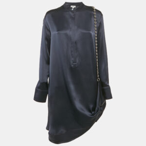 Loewe Navy Blue Satin Chain Detail Short Shirt Dress S