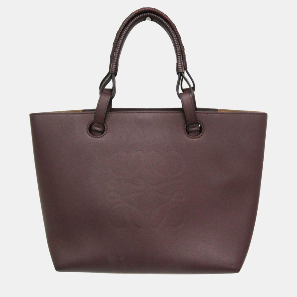luxury-women-loewe-used-handbags-p1091020-001 Loewe Wine Leather Anagram Tote Bag
