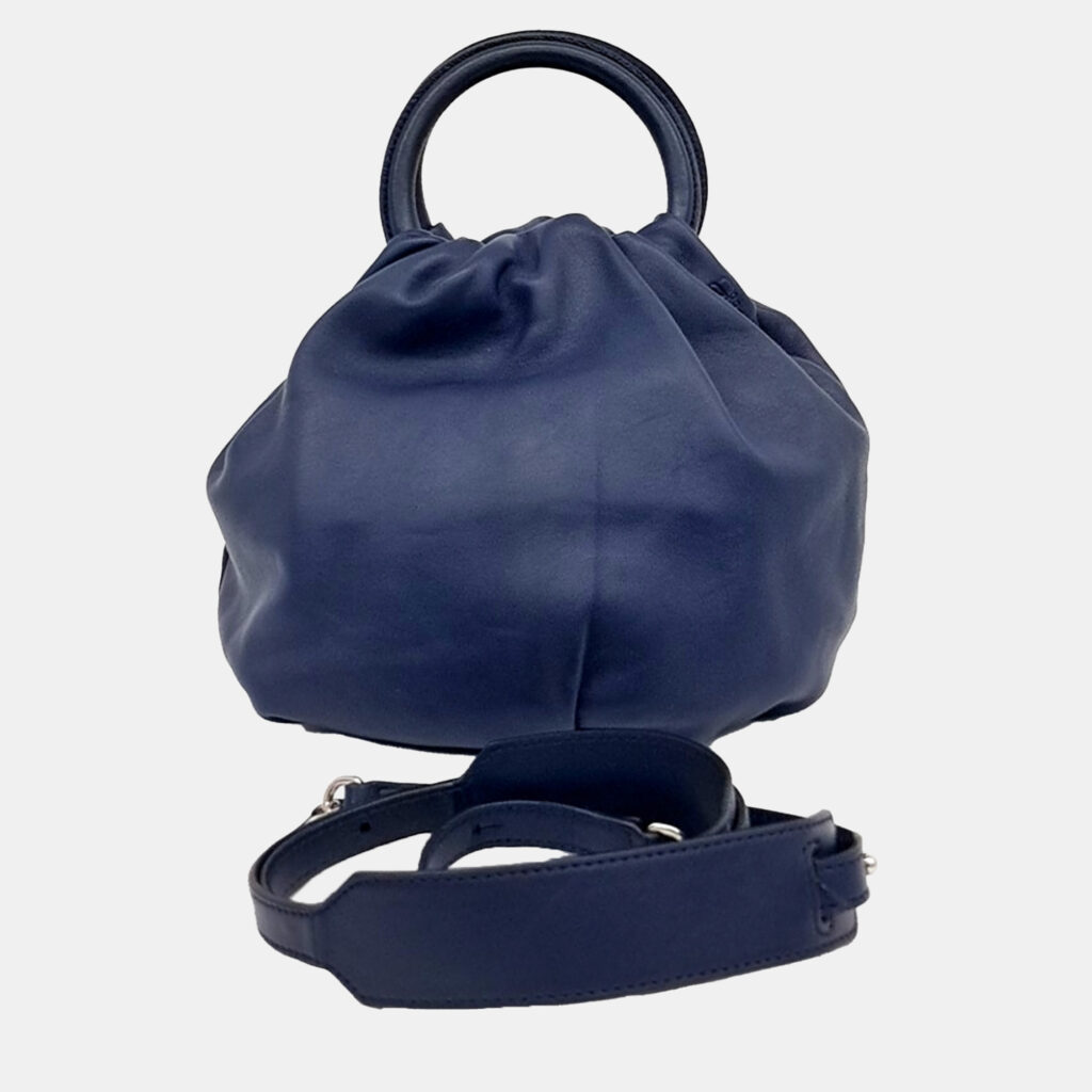 luxury-women-loewe-used-handbags-p1125466-003 Loewe Navy Blue Leather Bounceback Small Bag