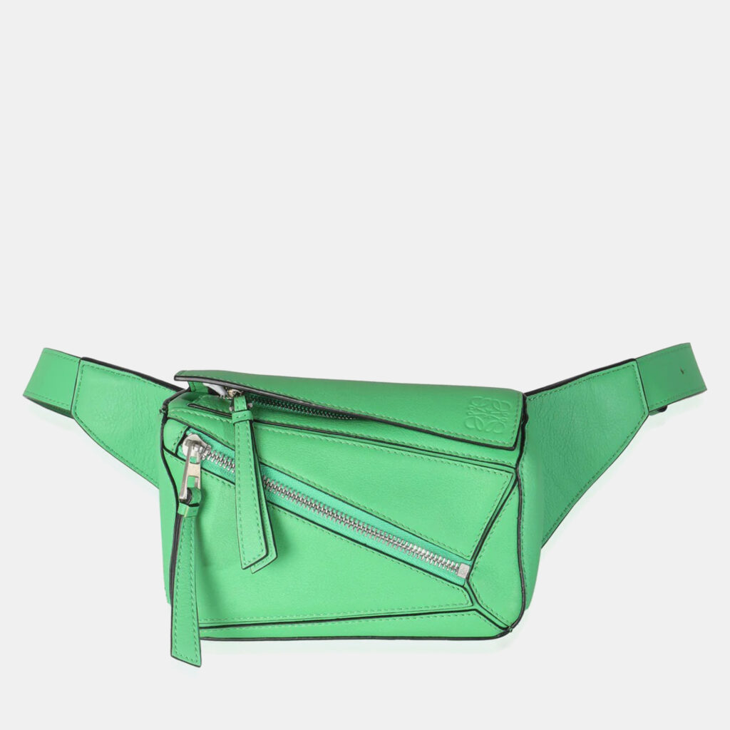 luxury-women-loewe-used-handbags-p1127168-014 Loewe Jungle Green Calfskin Mini Puzzle Belt Bag