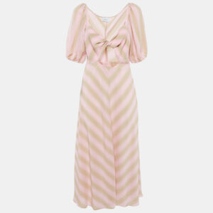 Longchamp Pink/Beige Crepe Knot Detail Cut-Out Midi Dress M