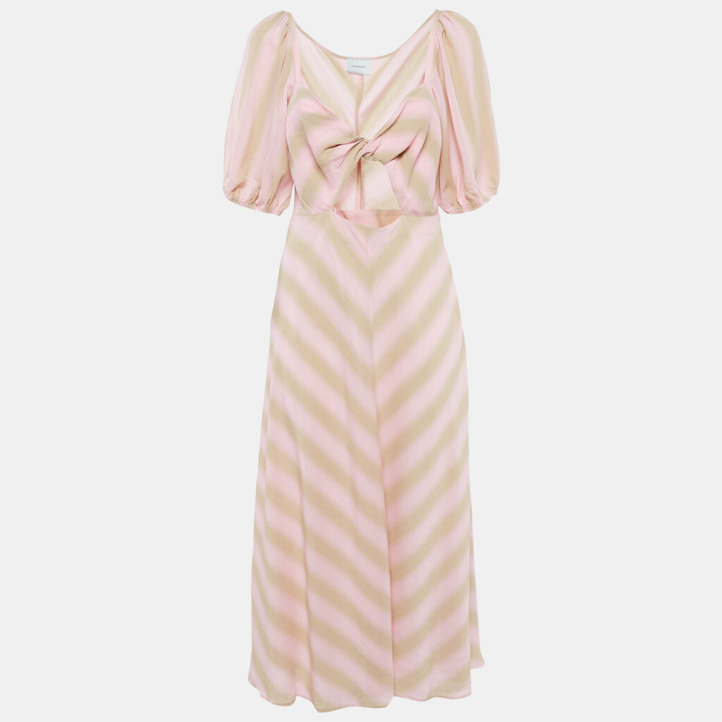 luxury-women-longchamp-used-clothes-p1100059-005 Longchamp Pink/Beige Crepe Knot Detail Cut-Out Midi Dress M