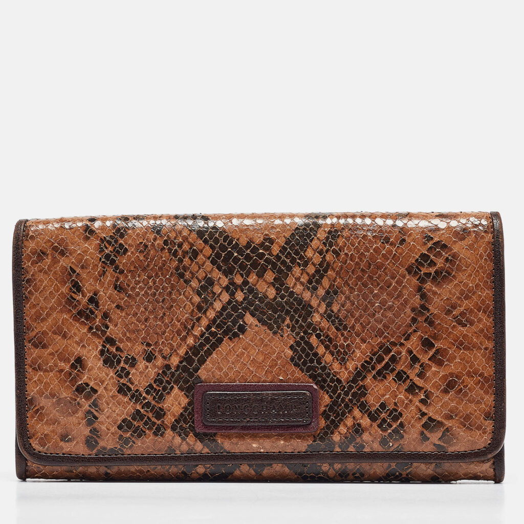 luxury-women-longchamp-used-handbags-p1035021-016 Longchamp Multicolor Snakeskin Embossed Leather Continental Wallet