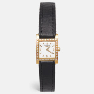 Longines White 18K Yellow Gold Diamond Leather DolceVita L5.166.7.16.2 Women's Wristwatch 21 mm