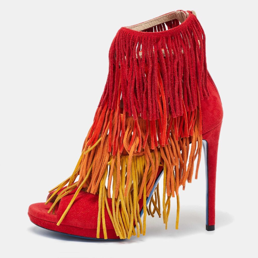 luxury-women-loriblu-new-shoes-p1026363-003 Loriblu Tri Color Suede Fringe Detailed Ankle Strap Sandals Size 36.5