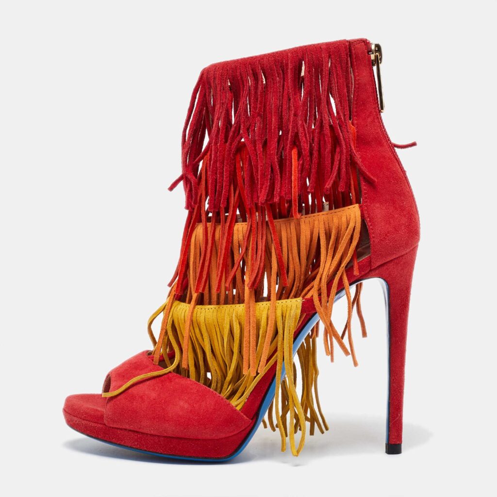 luxury-women-loriblu-used-shoes-p1026852-003 Loriblu Multicolor Suede Cut Out Fringe Platform Sandals Size 37.5
