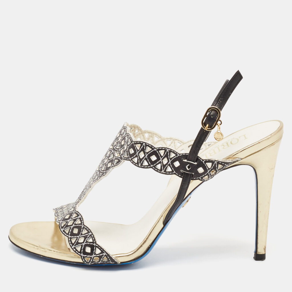 luxury-women-loriblu-used-shoes-p1089027-008 Loriblu Black/White Leather Slingback Sandals Size 40