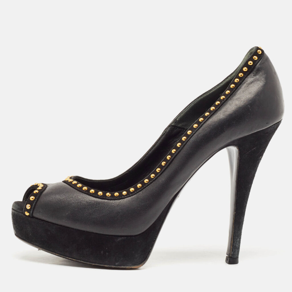 luxury-women-loriblu-used-shoes-p1135138-005 Loriblu Black Leather Peep Toe Platform Pumps Size 39