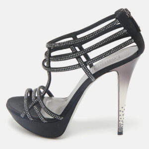 Loriblu Black Suede Crystal Embellished Platform Sandals Size 40
