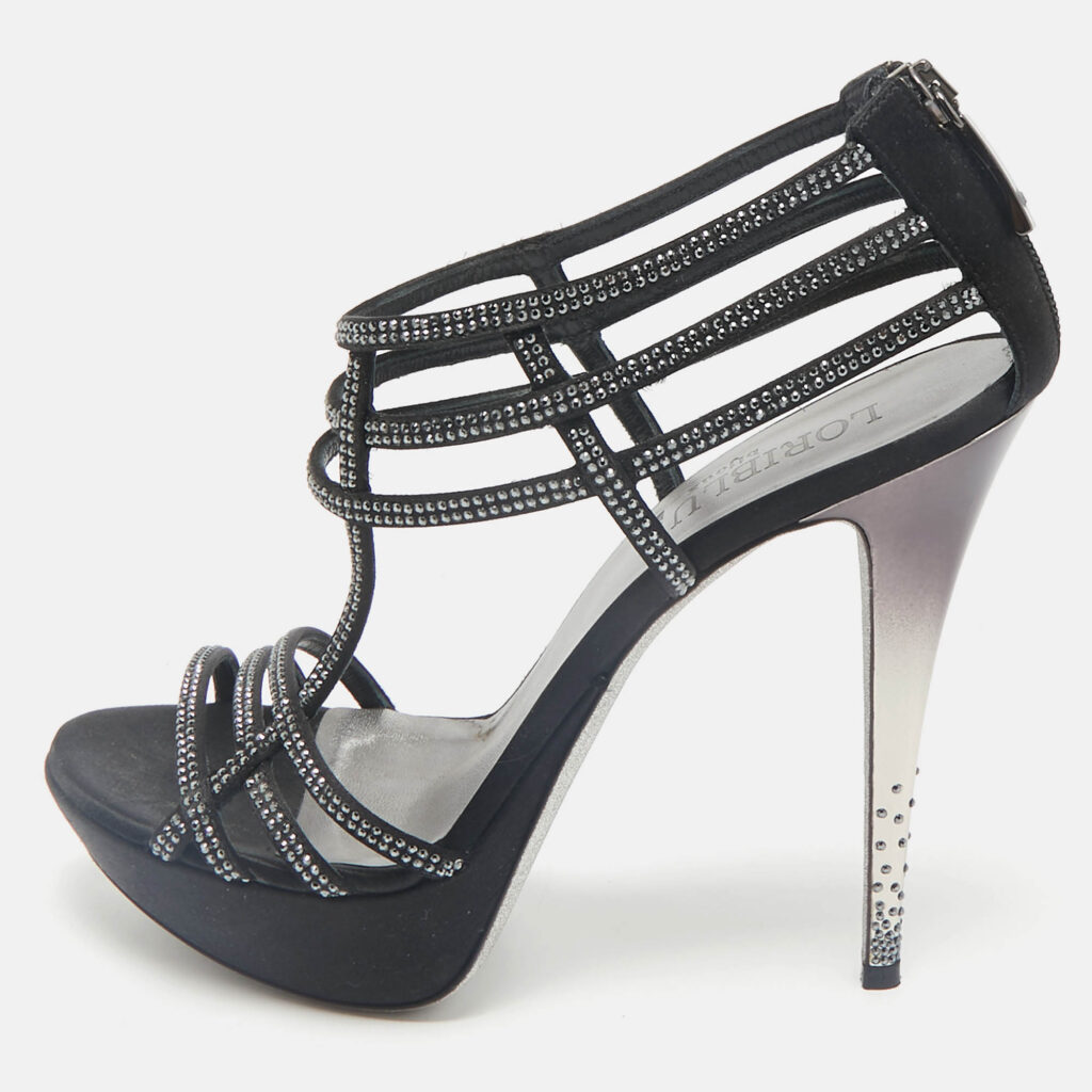 Loriblu Black Suede Crystal Embellished Platform Sandals Size 40