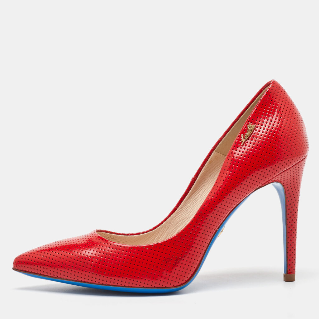 luxury-women-loriblu-used-shoes-p1163259-003 Loriblu Red Perforated Patent Leather Pointed Toe Pumps Size 38
