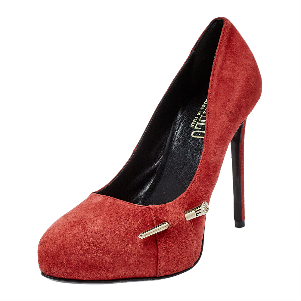 luxury-women-loriblu-used-shoes-p411990-006 Loriblu Red Suede Crystal Embellished Platform Pumps Size 36