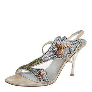 Loriblu Silver Fabric Crystal Embellished Sandals Size 36
