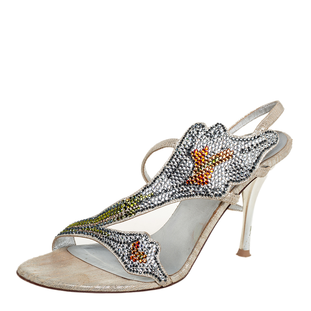 luxury-women-loriblu-used-shoes-p456987-001 Loriblu Silver Fabric Crystal Embellished Sandals Size 36