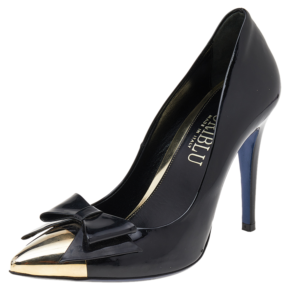 luxury-women-loriblu-used-shoes-p541298-002-1 Loriblu Black Patent Leather Pointed Metal Cap Toe Pumps Size 37