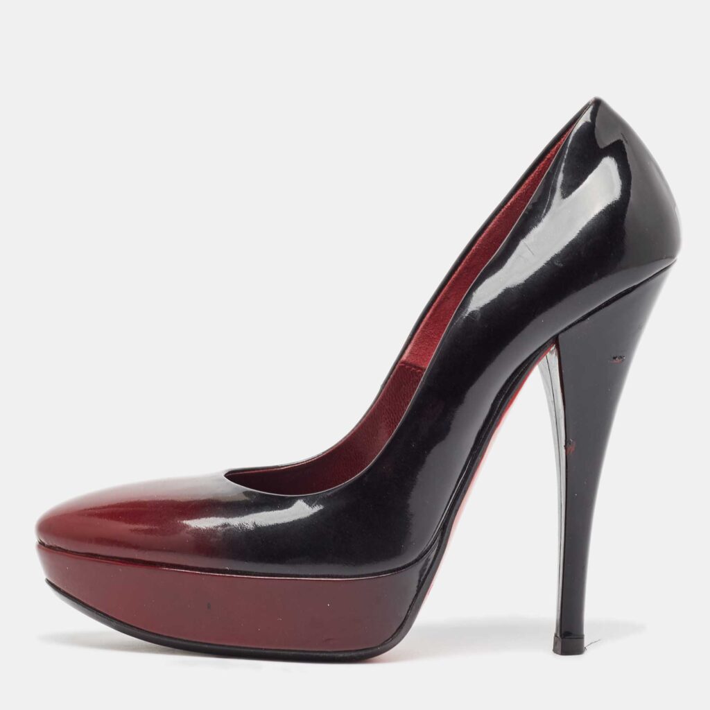 Loriblu Black/Burgundy Ombre Patent Leather Platform Pumps Size 39