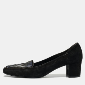Loriblu Black Suede Block Heel Loafer Pumps Size 39