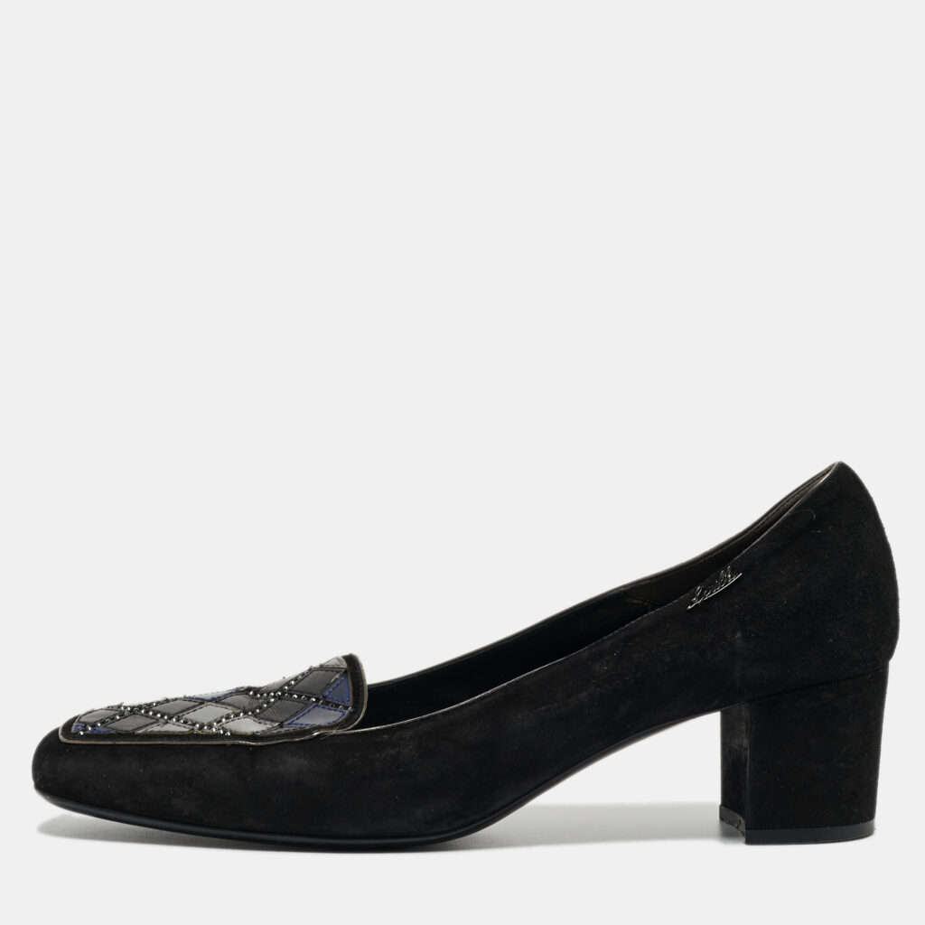 luxury-women-loriblu-used-shoes-p926122-002 Loriblu Black Suede Block Heel Loafer Pumps Size 39
