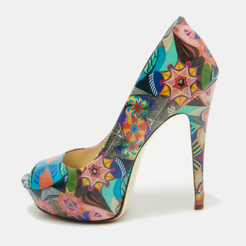 luxury-women-loriblu-used-shoes-p933138-001 Loriblu Multicolor Patent Leather Peep Toe Platform Pumps Size 37.5