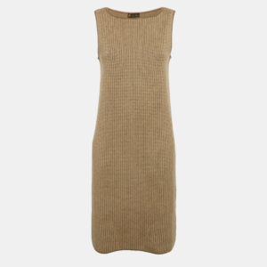 Loro Piana Vintage Brown Houndstooth Cashmere Knit Short Dress M