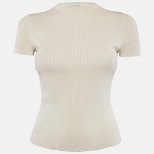 Loro Piana Light Beige Rib Knit Silk Top S