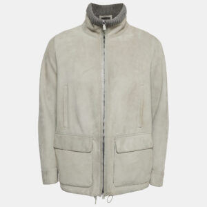 Loro Piana Grey Reindeer Suede Zip-Up Jacket XS