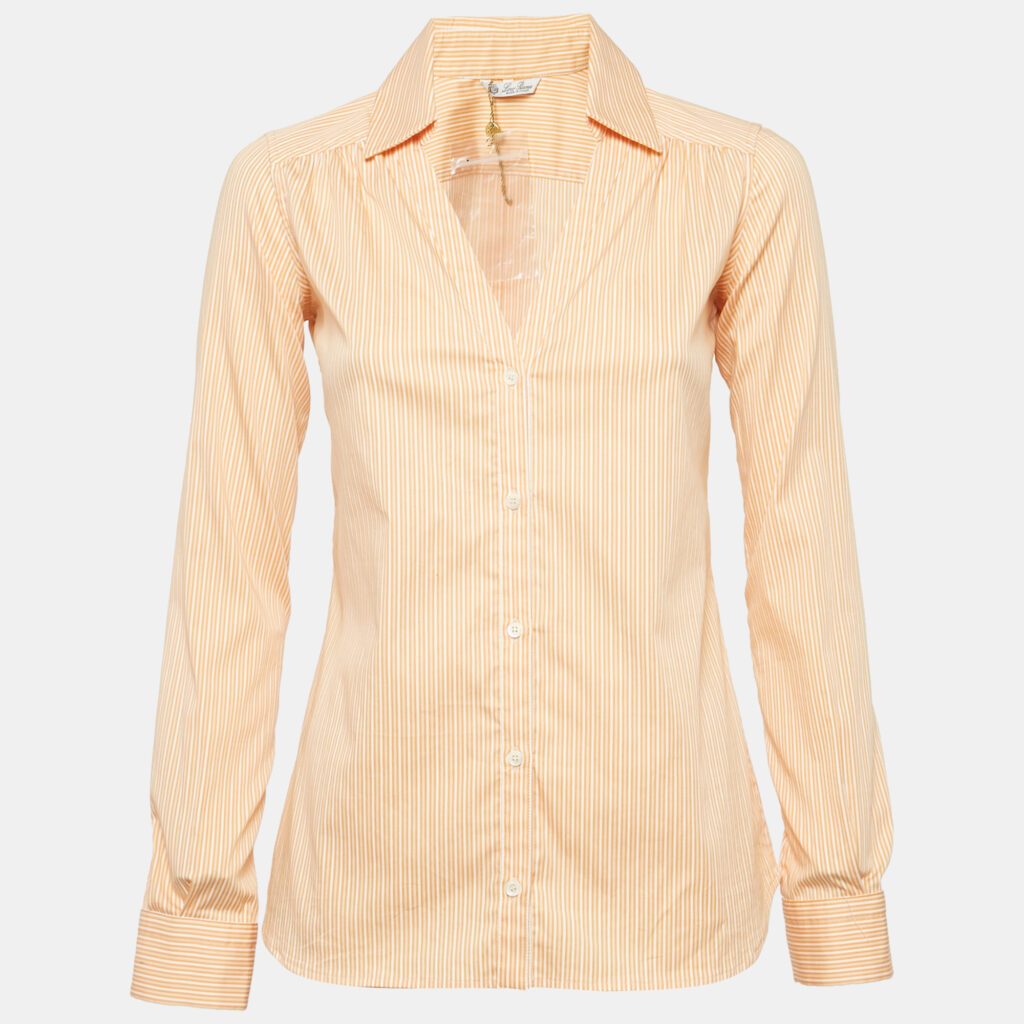 luxury-women-loro-piana-used-clothes-p1160156-002 Loro Piana Orange Striped Cotton Blend Shirt S