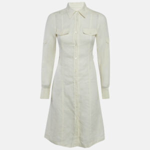 Loro Piana Cream Linen Button Front Knee-Length Dress S
