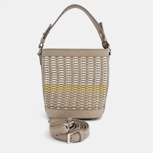 Loro Piana Beige Leather And Woven Straw Artemis Woven Bucket Bag
