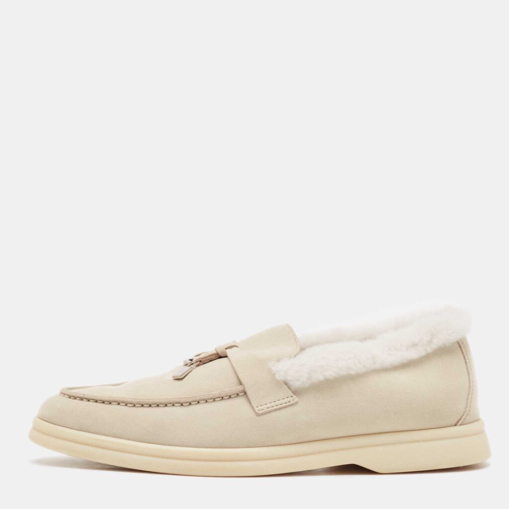 luxury-women-loro-piana-used-shoes-p1079861-003 Loro Piana Grey Shearling Fur and Suede Summer Charms Walk Loafers Size 36
