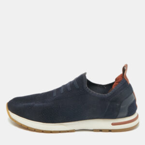 Loro Piana Navy Blue Knit Fabric 360 LP Flexy Walk Slip On Sneakers Size 38