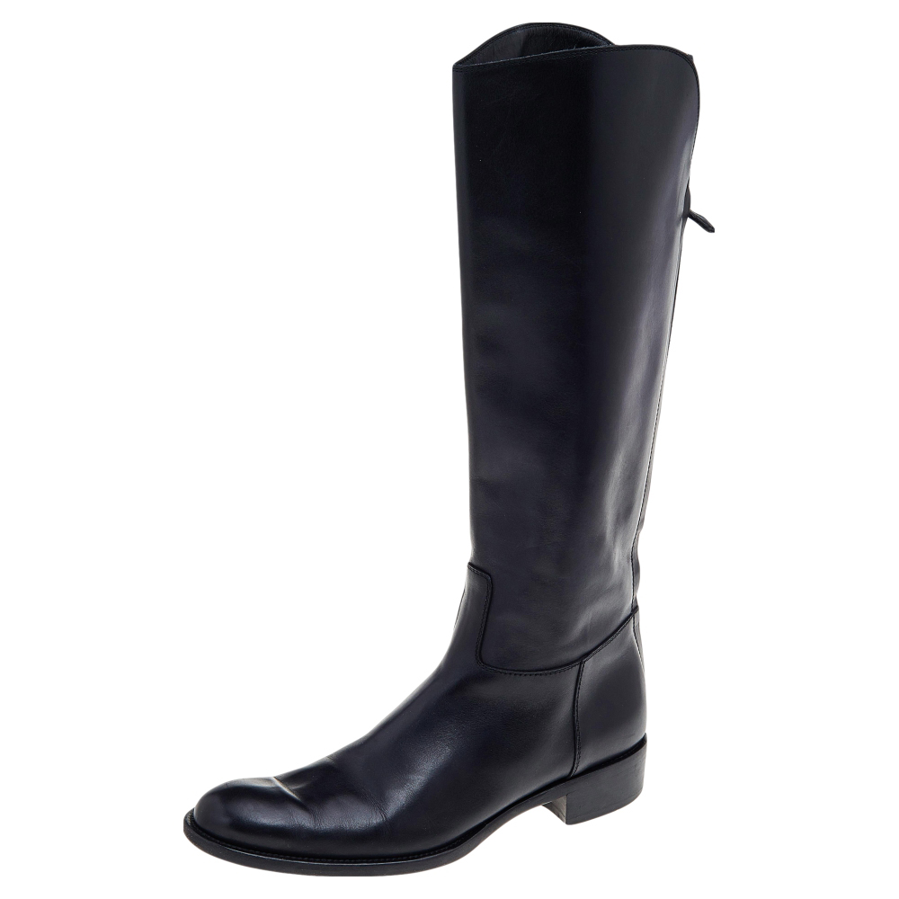 luxury-women-loro-piana-used-shoes-p562313-006-2 Loro Piana Black Leather Riding Knee Length Boots Size 39