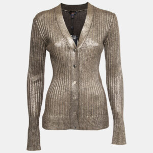Louis Vuitton Gold Rib Knit Coated  Wool Cardigan S
