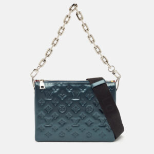 Louis Vuitton Metallic Teal Blue Monogram Embossed Leather Coussin PM Bag
