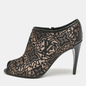Louis Vuitton Black Lace and Mesh  Monogram Zip Up Booties Size 38.5