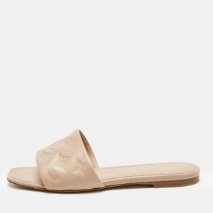 louis vuitton light pink monogram embossed leather revival flat slides size 38