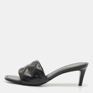 Louis Vuitton Black Monogram Embossed Leather Revival Slide Sandals Size 38.5
