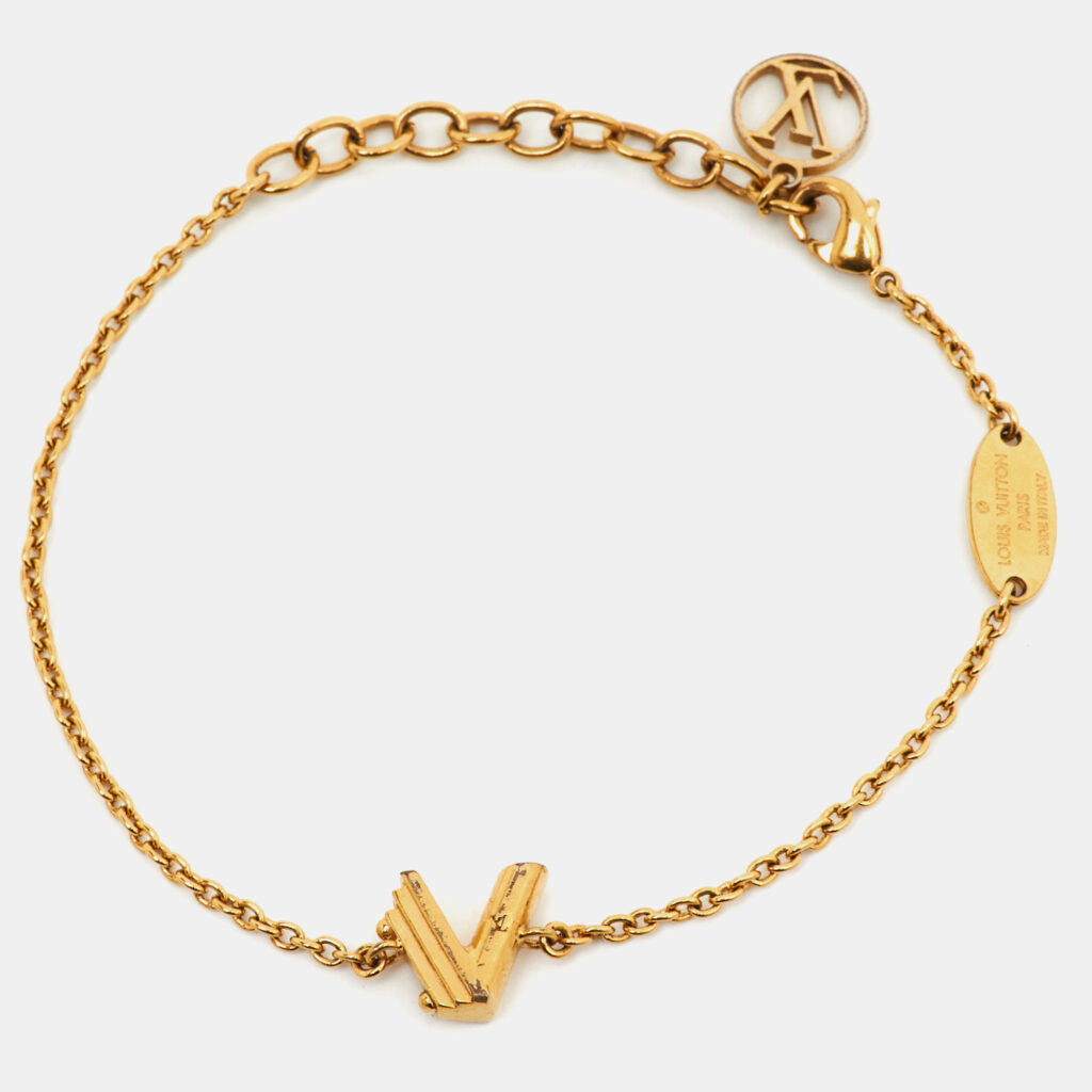 luxury-women-louis-vuitton-used-accessories-p987508-001 Louis Vuitton LV & Me Letter V Gold Tone Bracelet