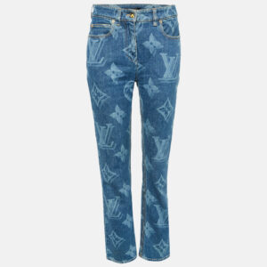 Louis Vuitton Blue Monogram Denim Straight Leg Jeans S Waist 28"