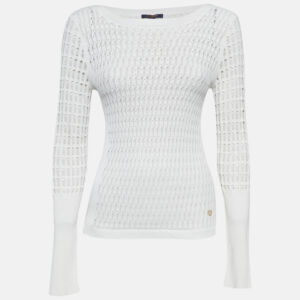 Louis Vuitton White Patterned Knit Full Sleeve Sweater Top M