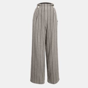Louis Vuitton Grey Striped Wool High-Waist Wide Leg Trousers M
